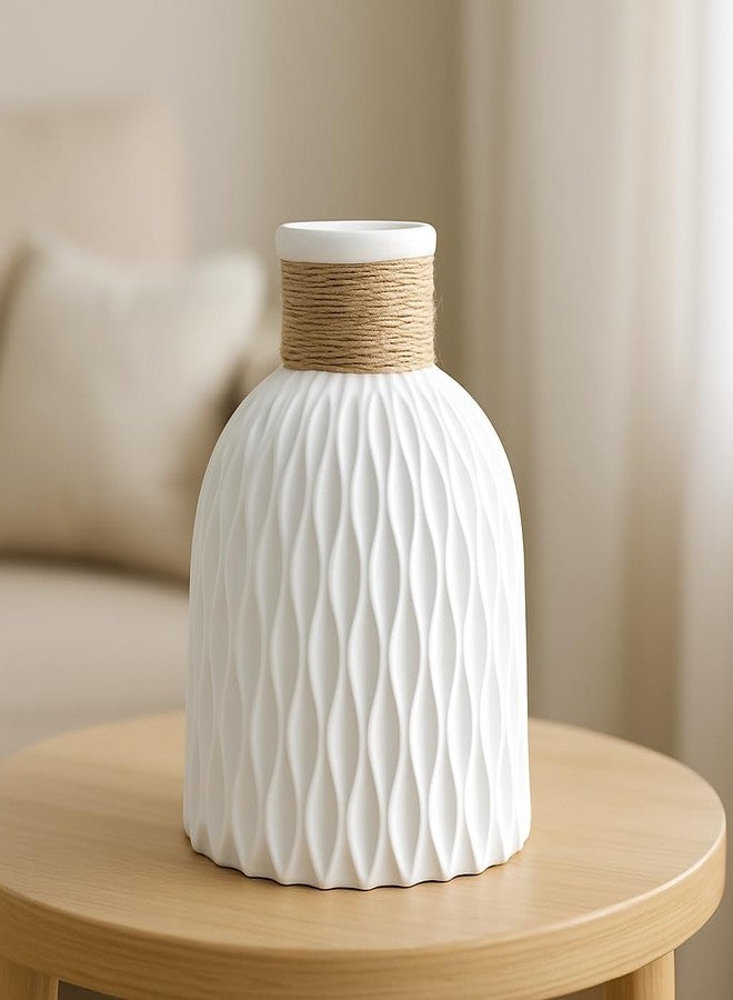 Vendola Plastic Pineapple Shape Decorative Vase with Jute Rope Top | Ceramic Look, Unbreakable Flower Pot for Centre Table, Balcony & Living Room Decor | Only Vase (No Flower) (White) - Image 5